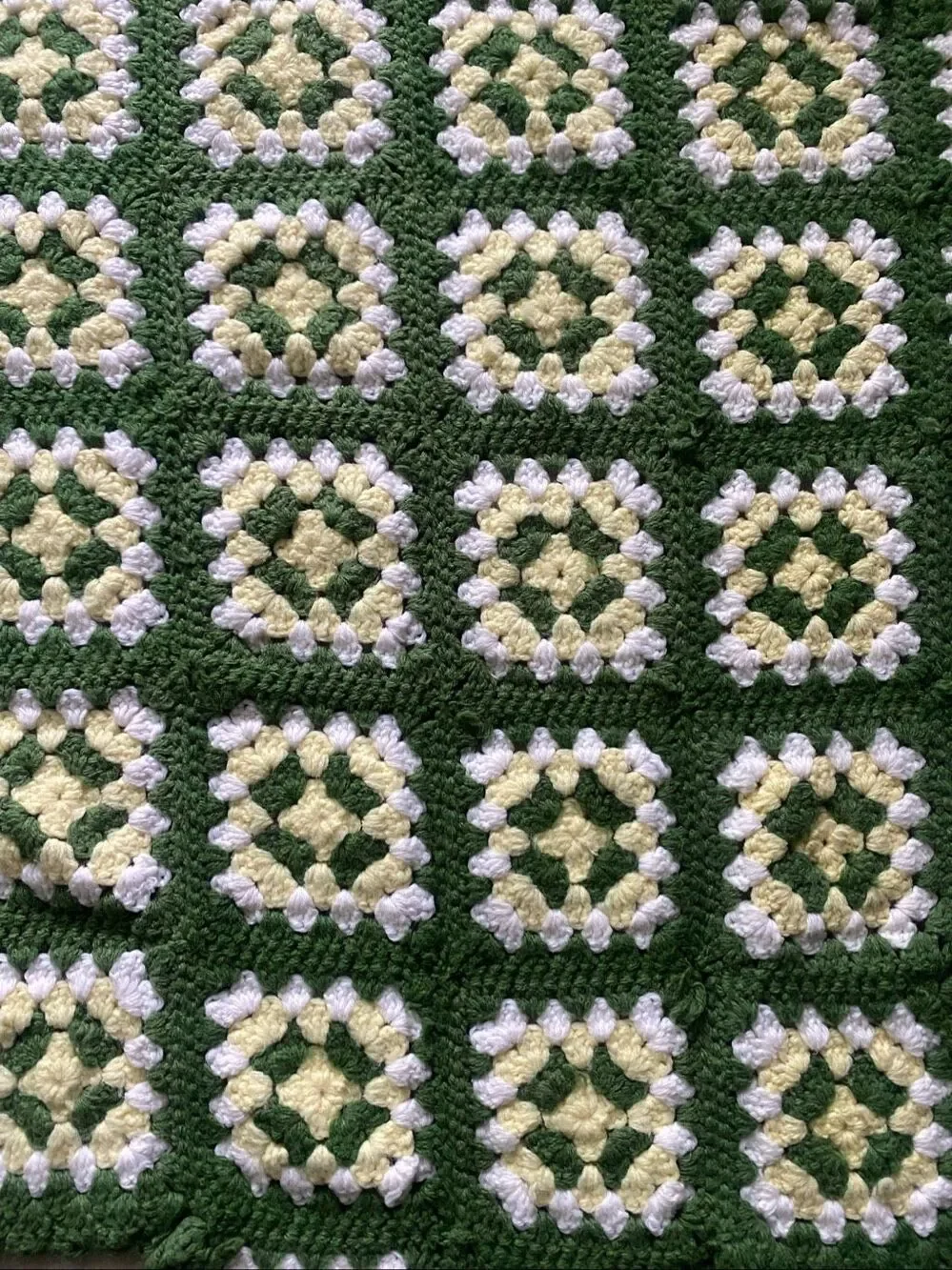 Handmade Crochet Afghan Granny Square Diamond Shape Throw Blanket 58x67 Retro Bo